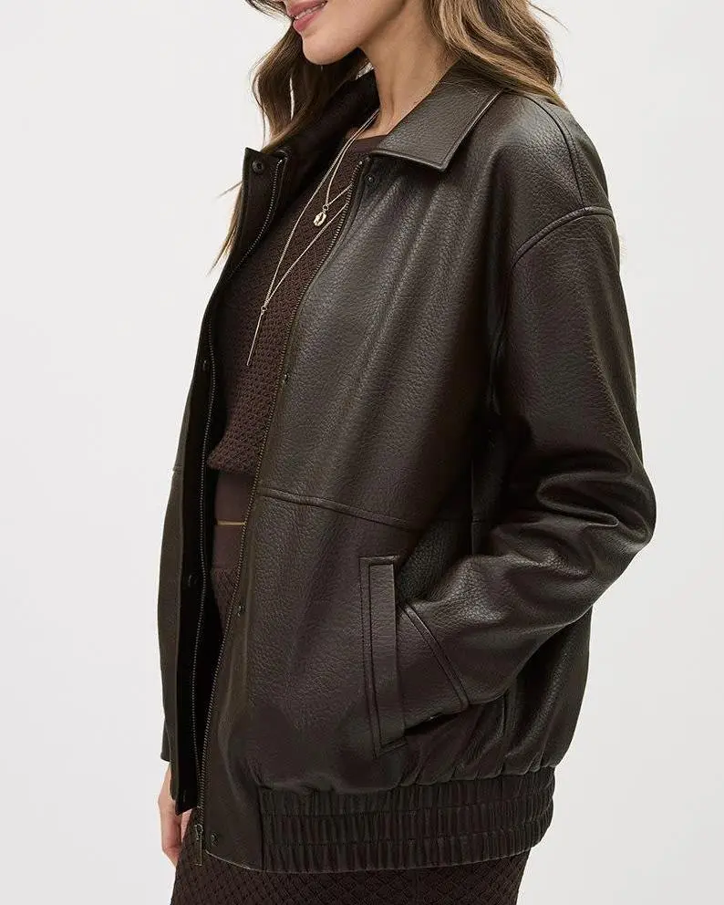 Faux Leather Aviator Jacket