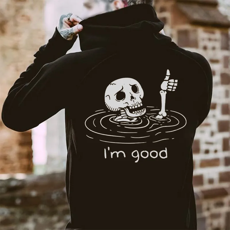 I'm Good Skull Print Comfortable Hoodie