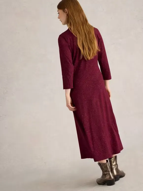 Rua Sparkle Jersey Dress In Dk Plum