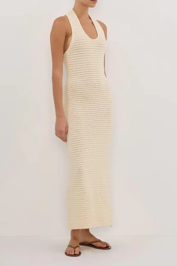 GINA CREAM HALTER CROCHET DRESS