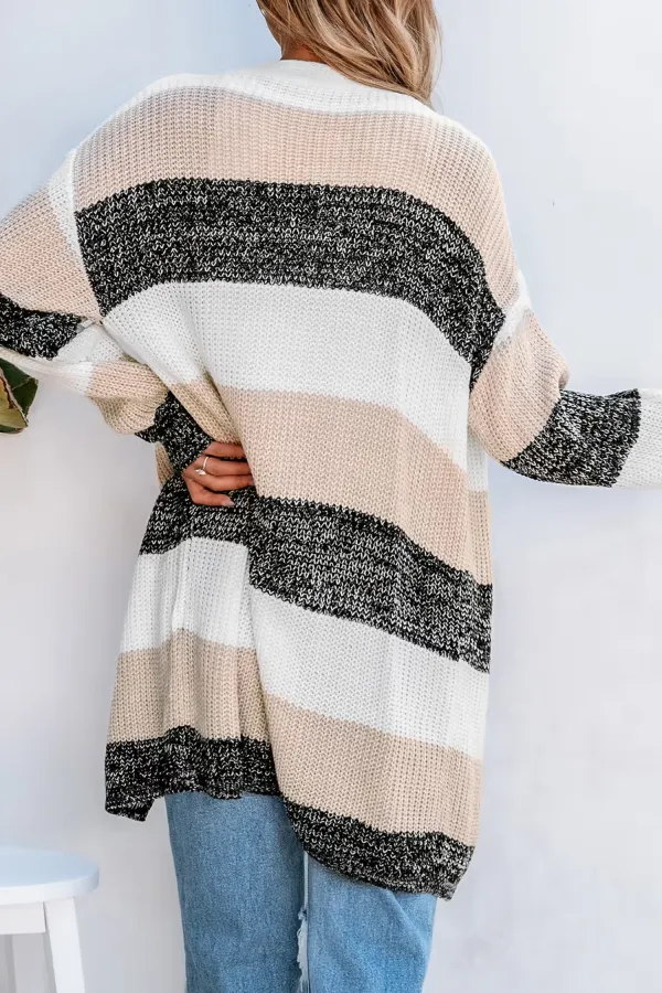 Striped Open Front Long Sleeve Duster Cardigan