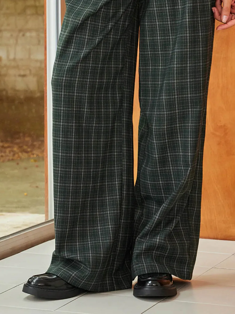 Plaid Wide-Leg High Waist Pants