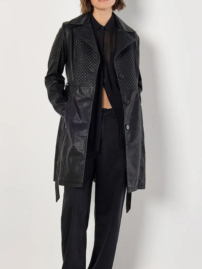 Faux Leather Biker Trench Coat