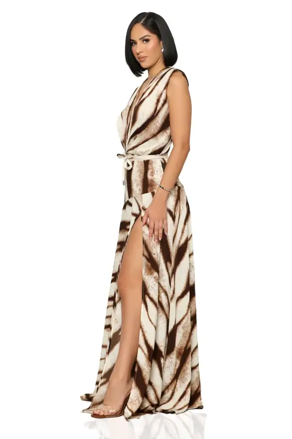 Wild One High Slit Maxi Dress (Brown Multi)