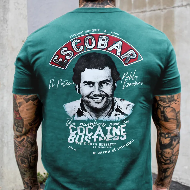Escobar cocaine drug lord portrait printed fitness T-shirt