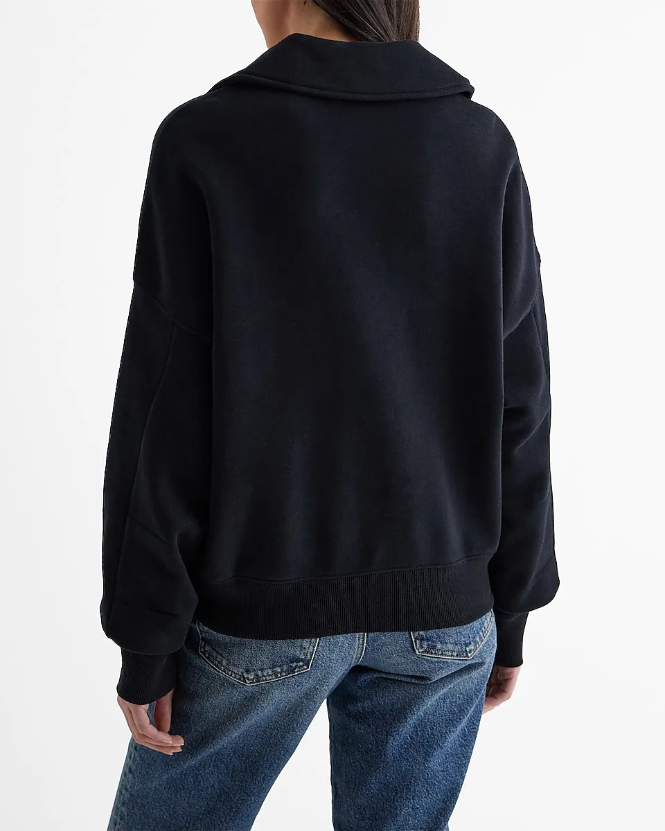 Relaxed V-Neck Fleece Polo Sweatshirt