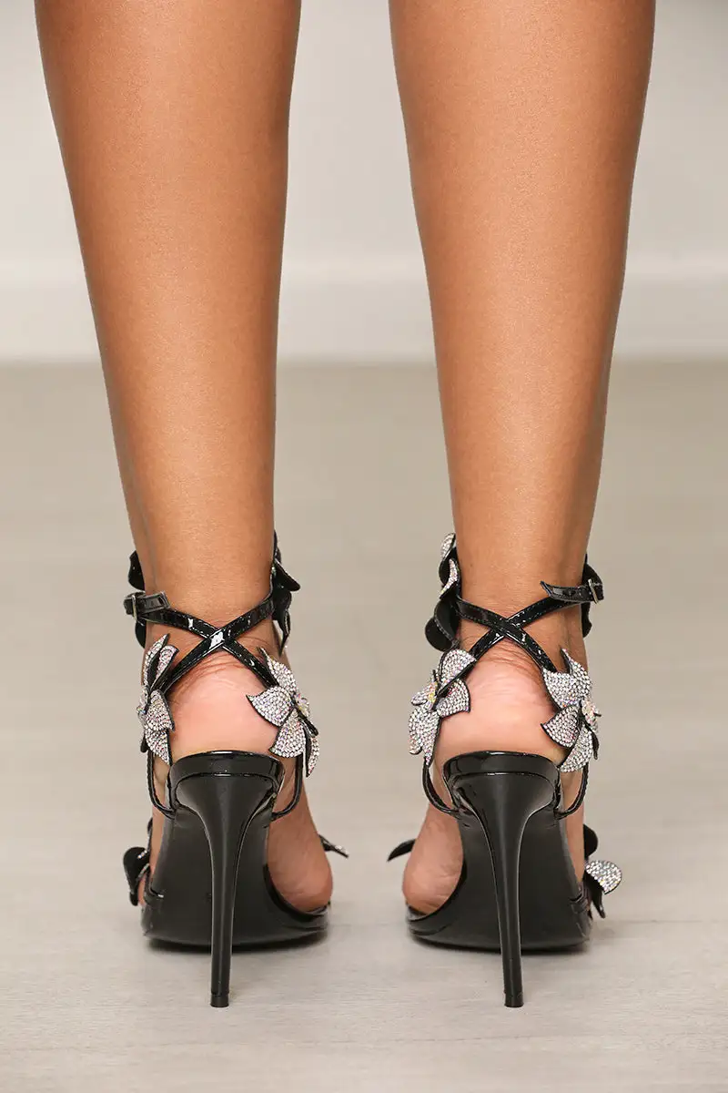Romi Lace Up Flower Heels (Black)- FINAL SALE