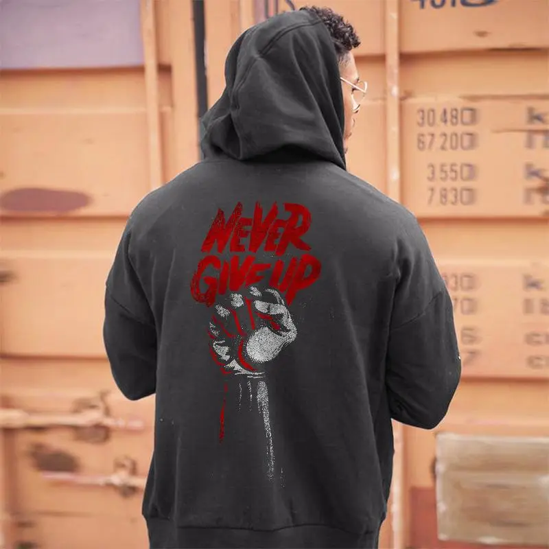 Never Give Up Letter Print Casual Hoodie