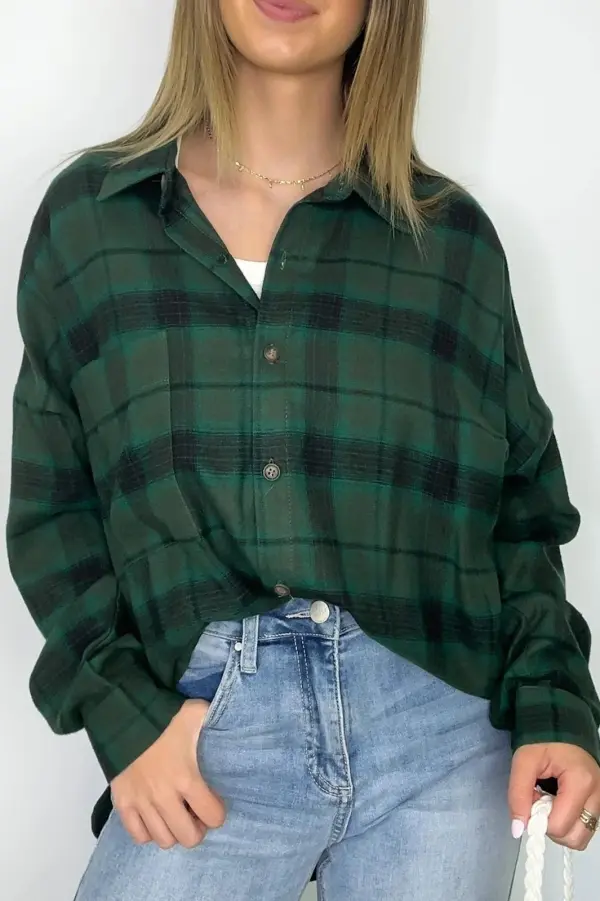 Gemini Plaid Button Down Top