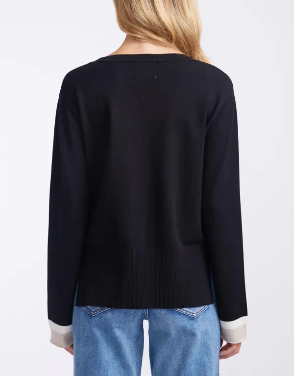 Giselle Lightweight Knit Top - Black/Oat/White