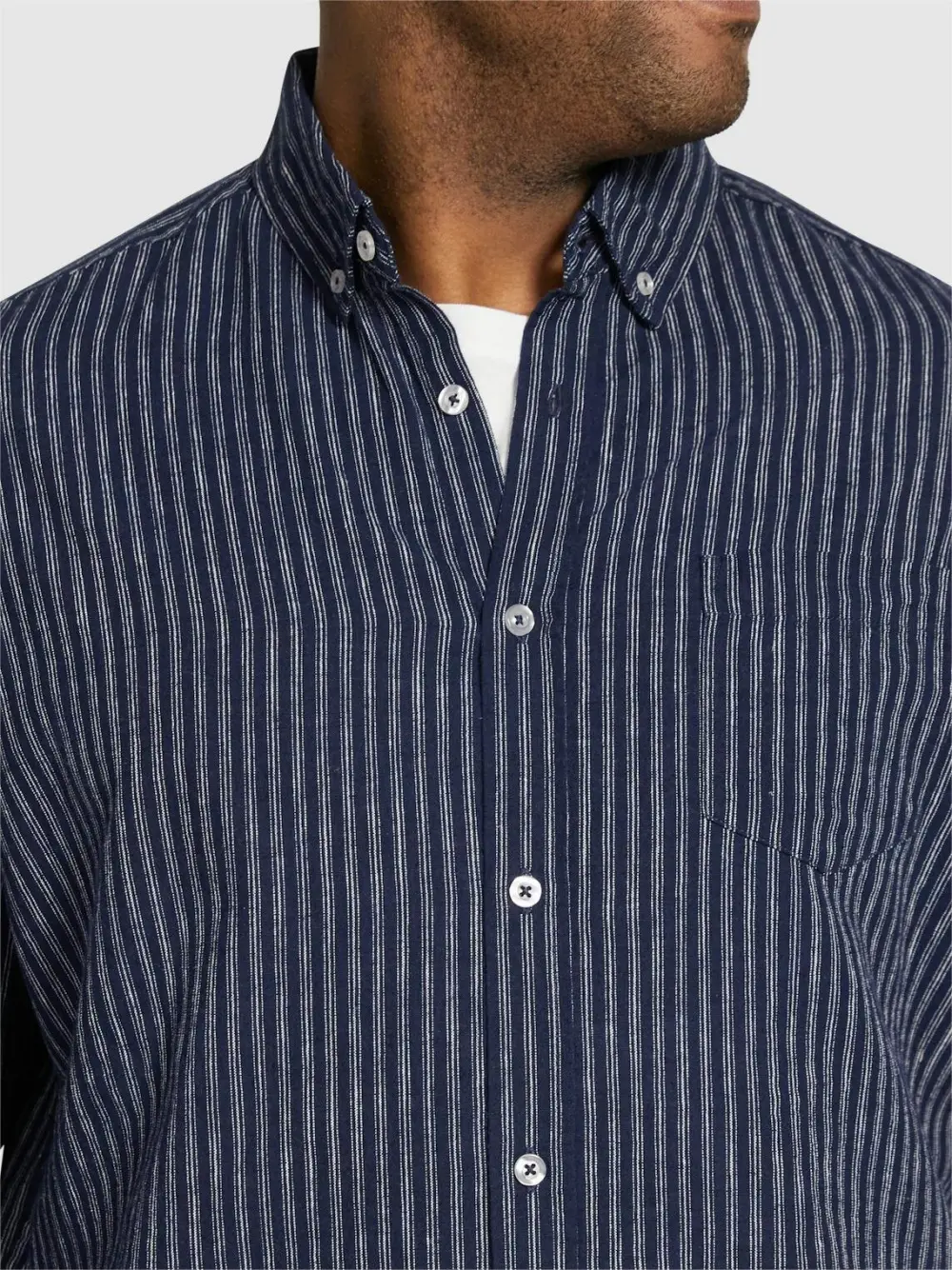 NAVY CAPRI STRIPE LINEN BLEND SHIRT