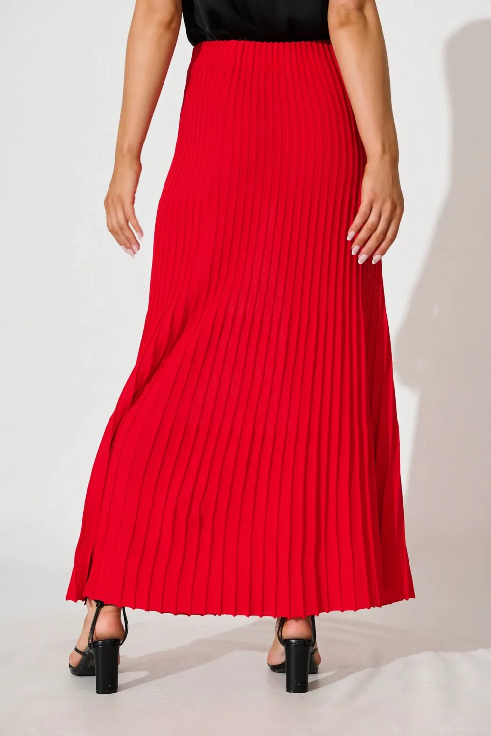 Red Pleated Maxi Skirt