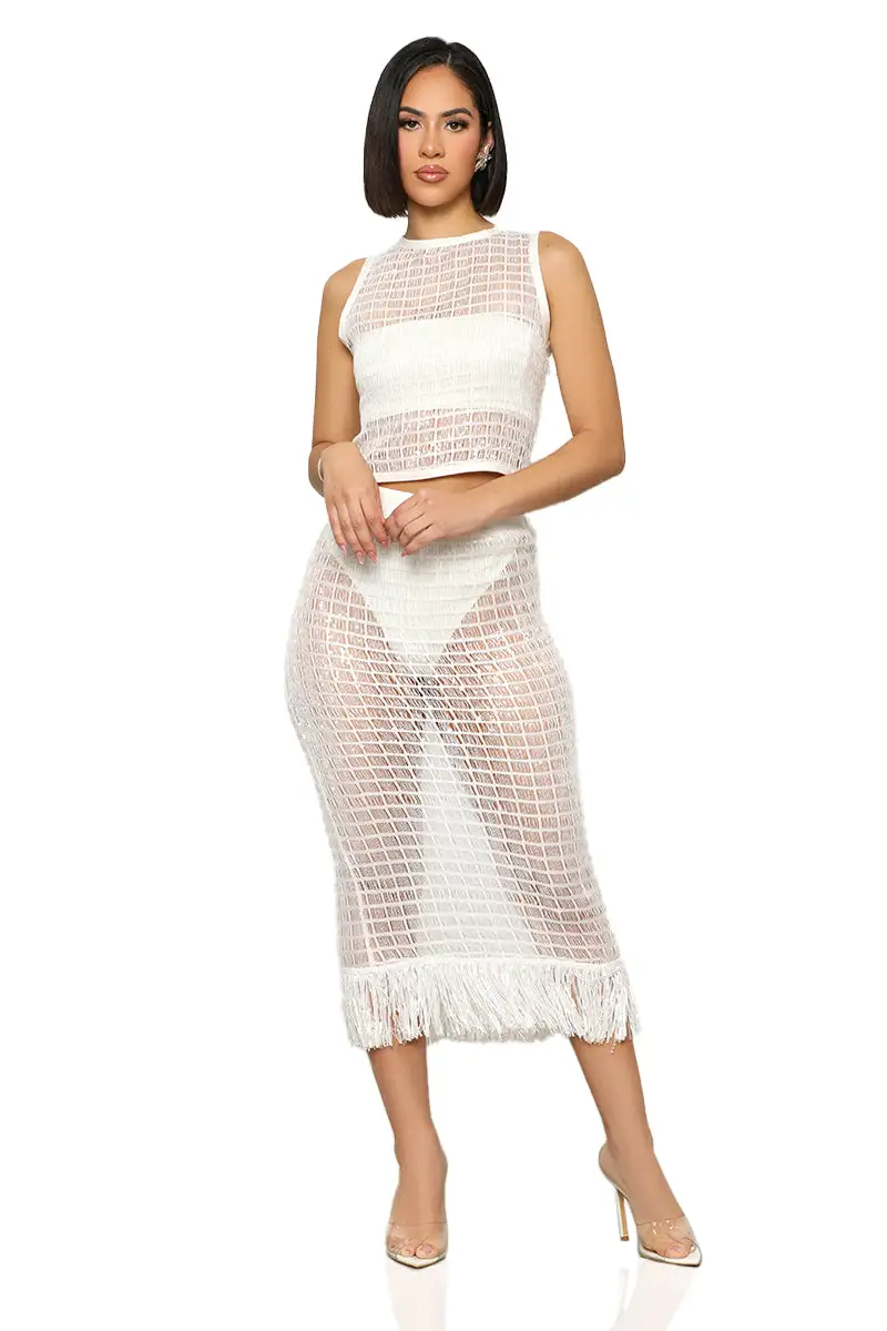 Sparkle Of Night Sequins Cover Up Set (White)