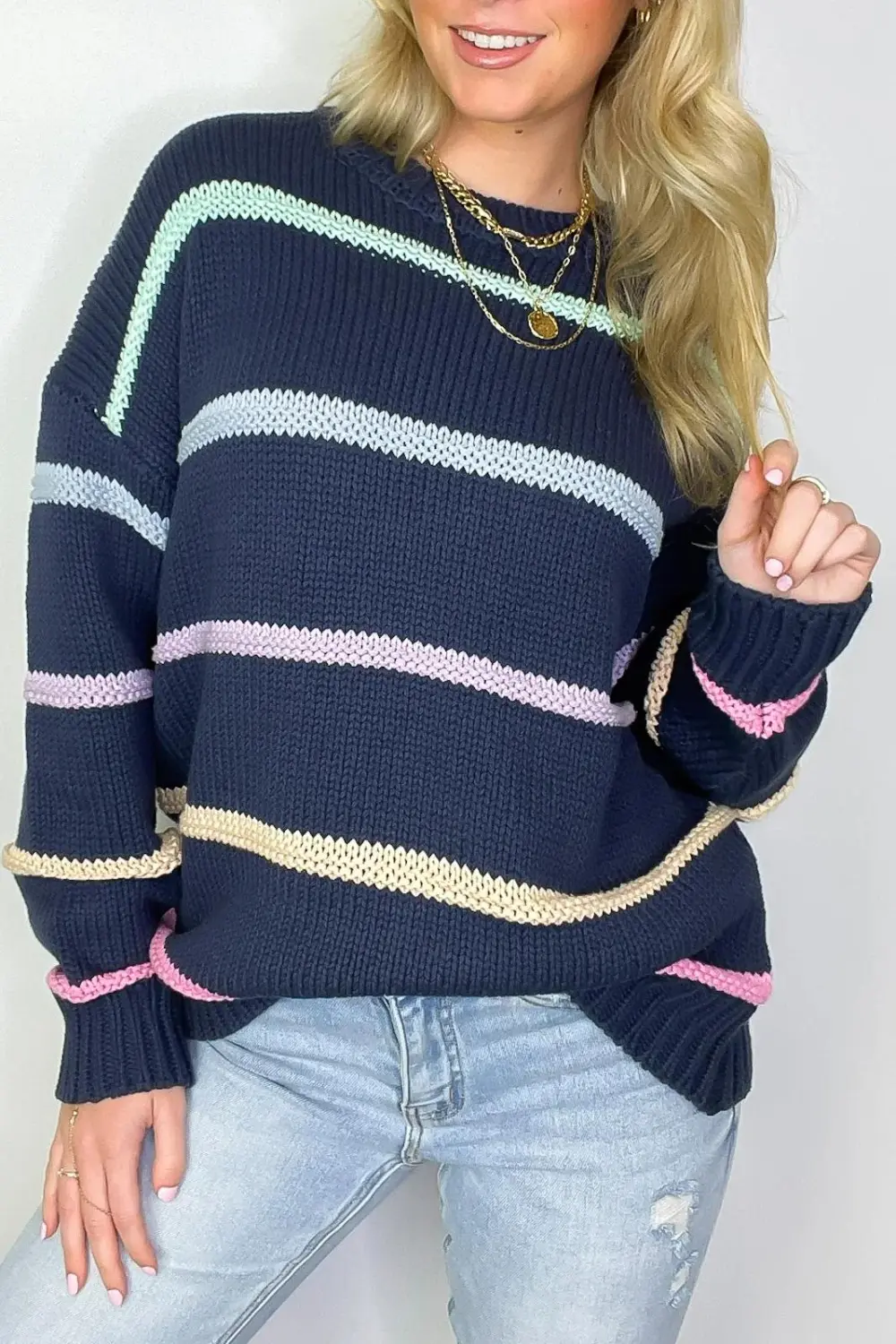 Multi Color Stripe Knit Sweater