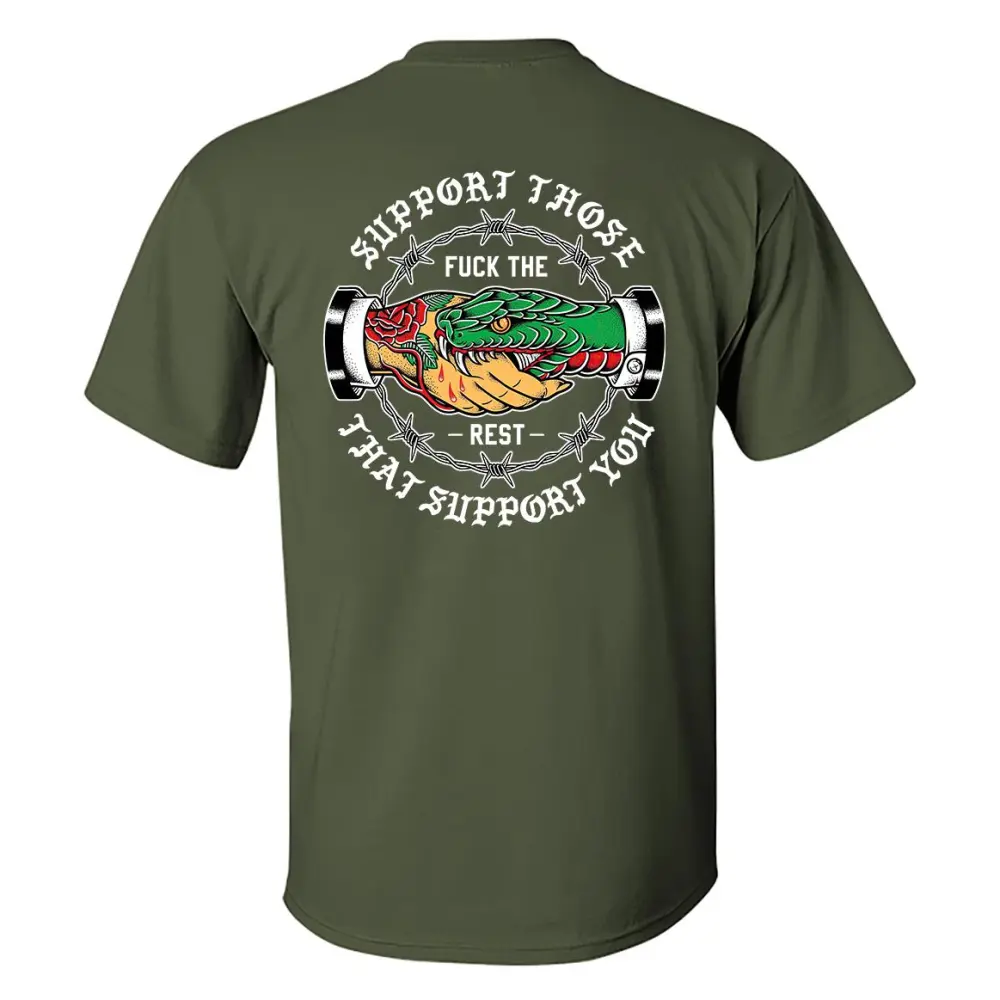 SUPPORT THOSE THAT SUPPORT YOU Snake Graphic Black Print T-shirt