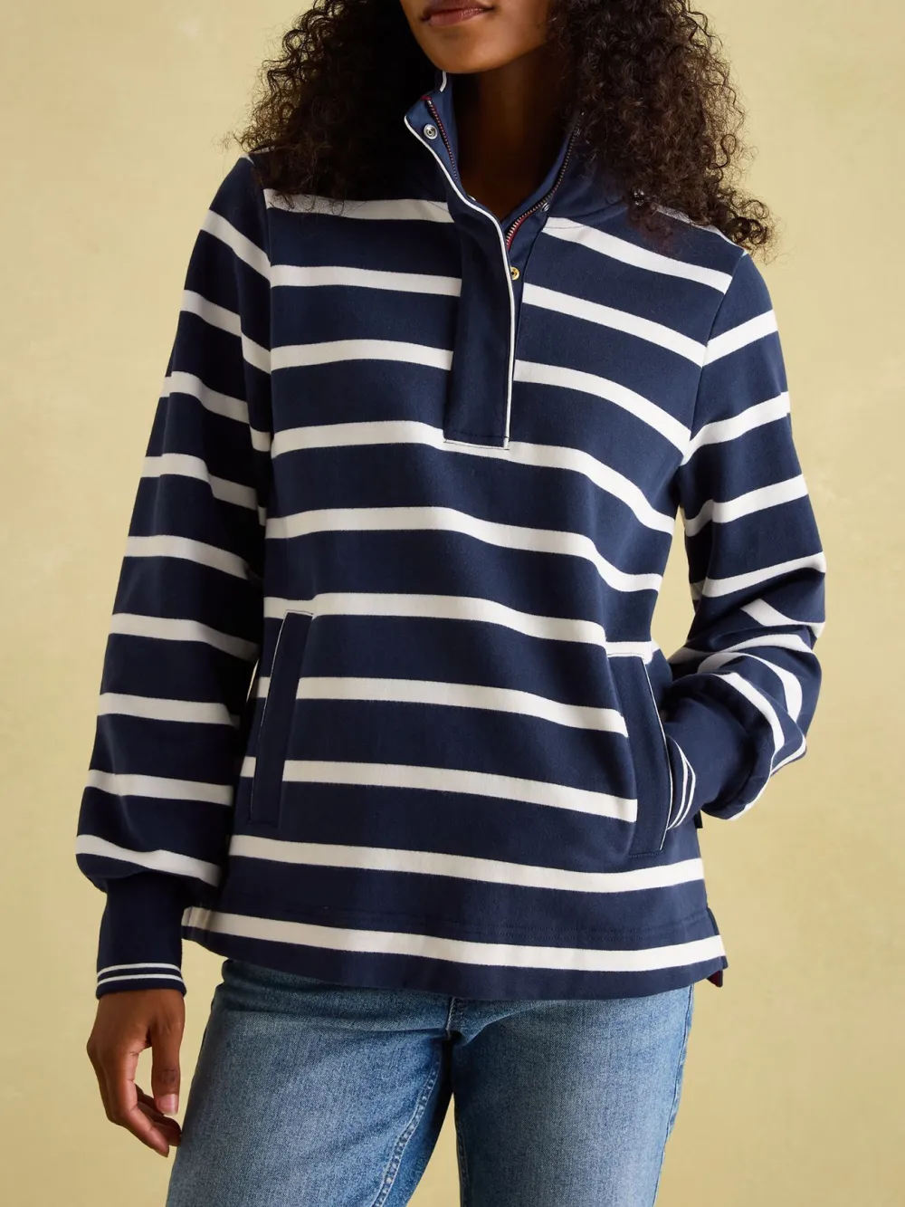 Deep Ribbed Cuffs Burnham Navy Blue Funnel Neck Quarter Zip Sweatshirt