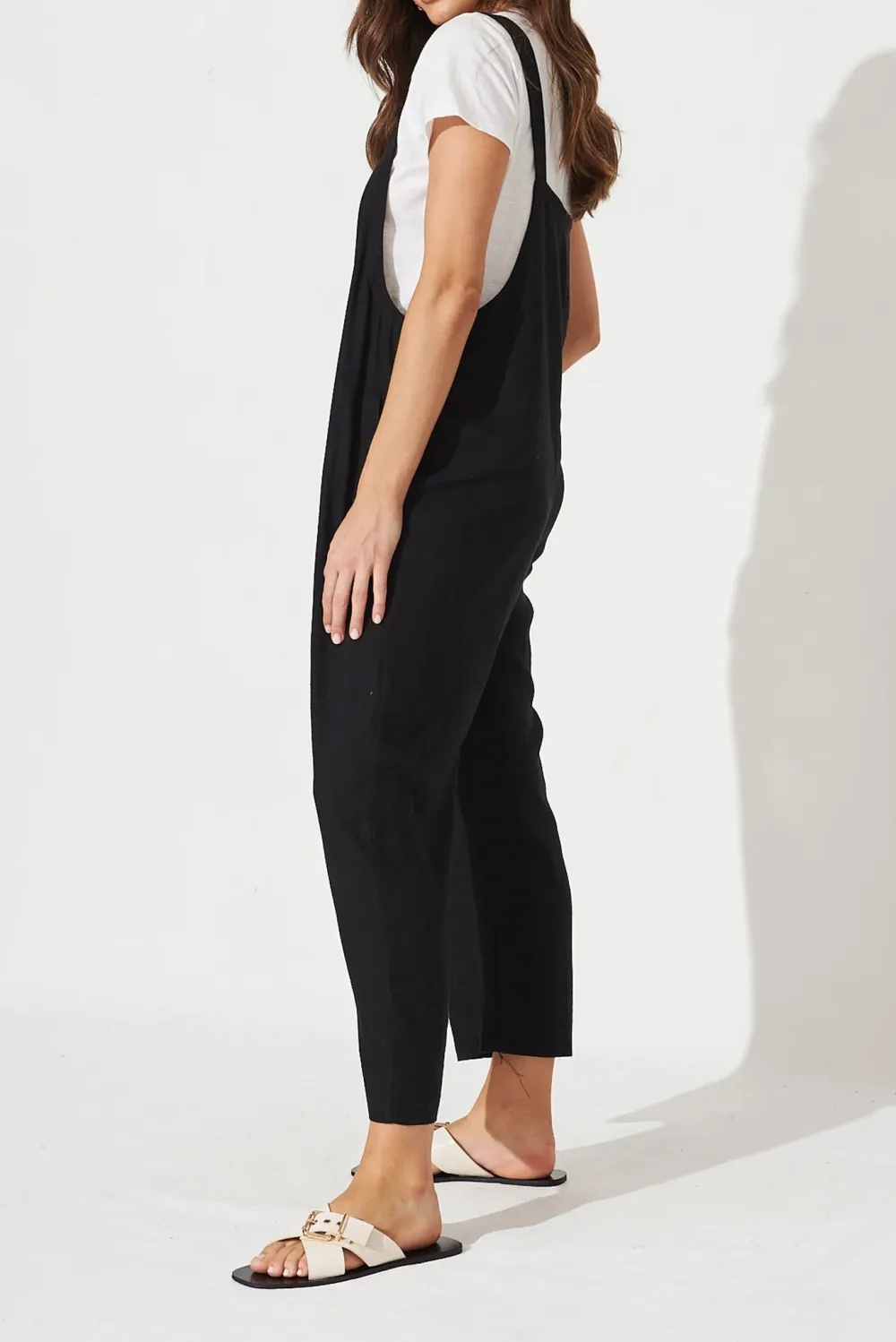 Black Short Sleeve Overalls Wide Leg Jumpsuit