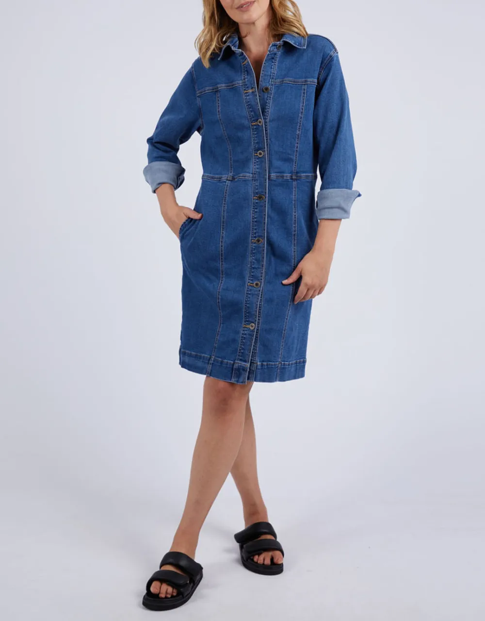 Gwen Long Sleeve Denim Dress - Mid Blue