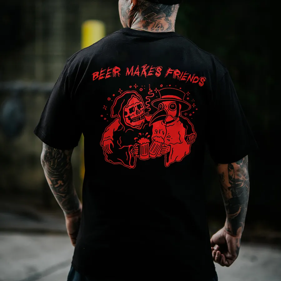 Beer Makes Friends Printed Men's T-shirt