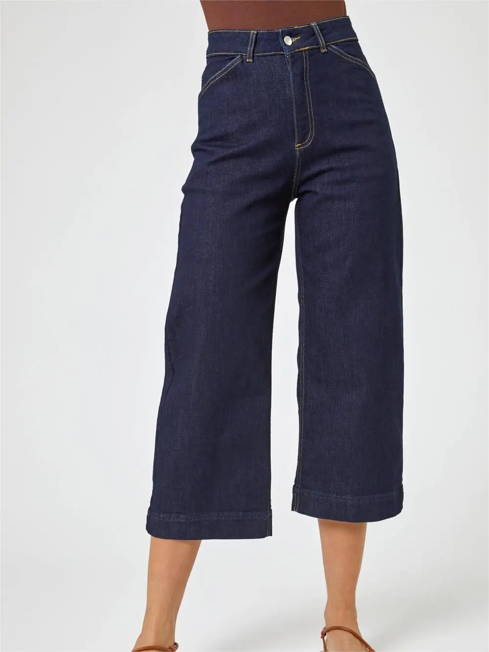 Dark blue loose cropped denim wide-leg pants