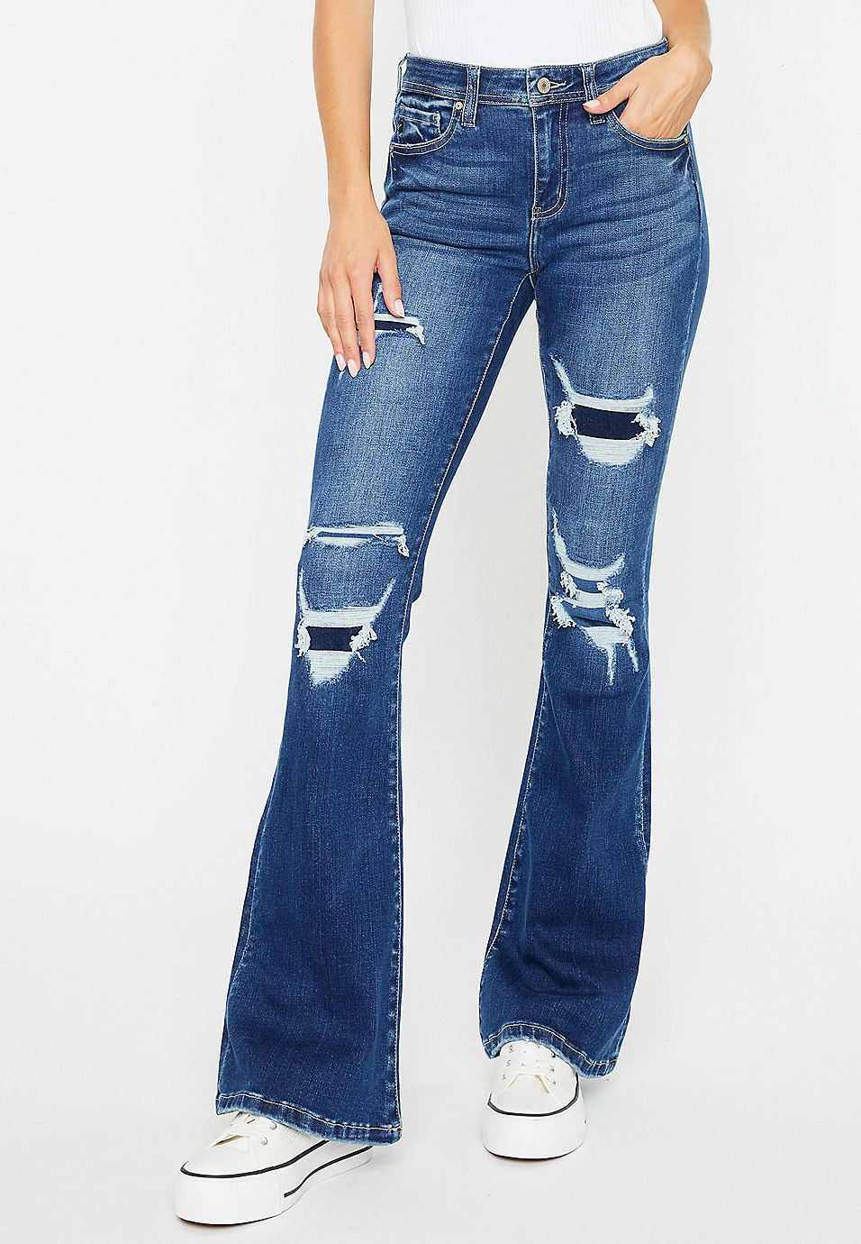 KanCan Mid Rise Ripped Flare Jean