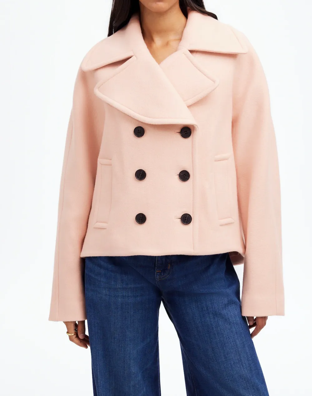 Oversized-Collar Short Peacoat