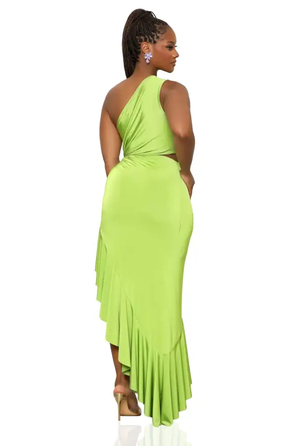 Foreign Affairs One Shoulder Ruffle Dress (Lime)-FINAL SALE