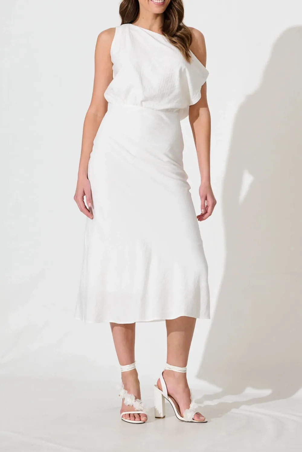 White One Shoulder Bodycon Midi Dress