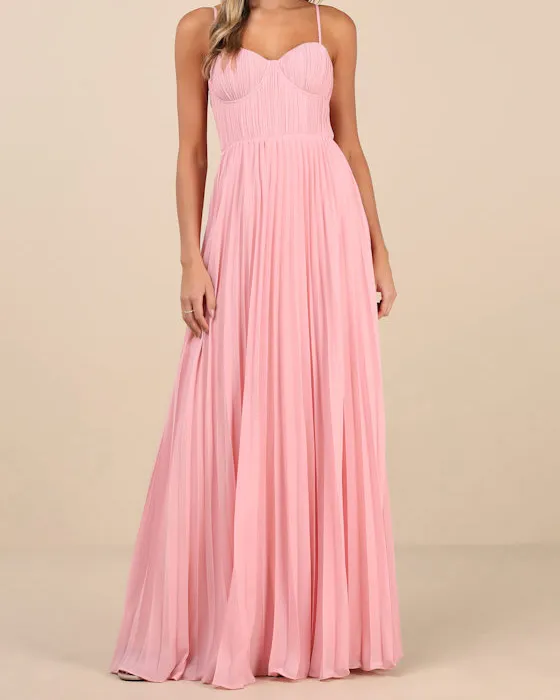 Admirable Elegance Light Blue Pleated Bustier Maxi Dress