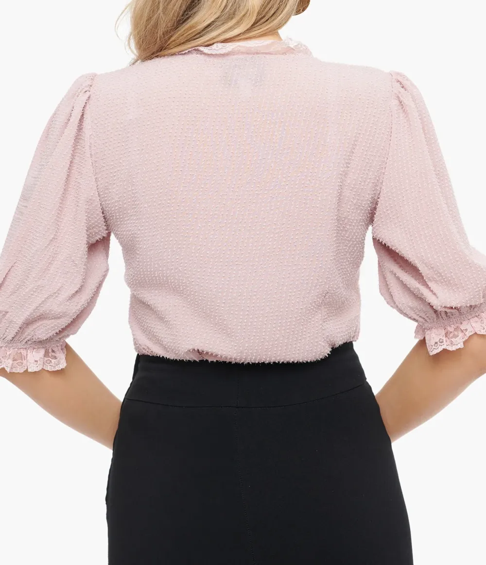 Unique Vintage 1940s Pink Clip Dot Puff Sleeve Blouse