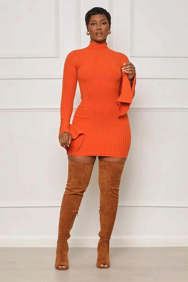 Tell Me More High Neck Mini Dress (Orange)- FINAL SALE