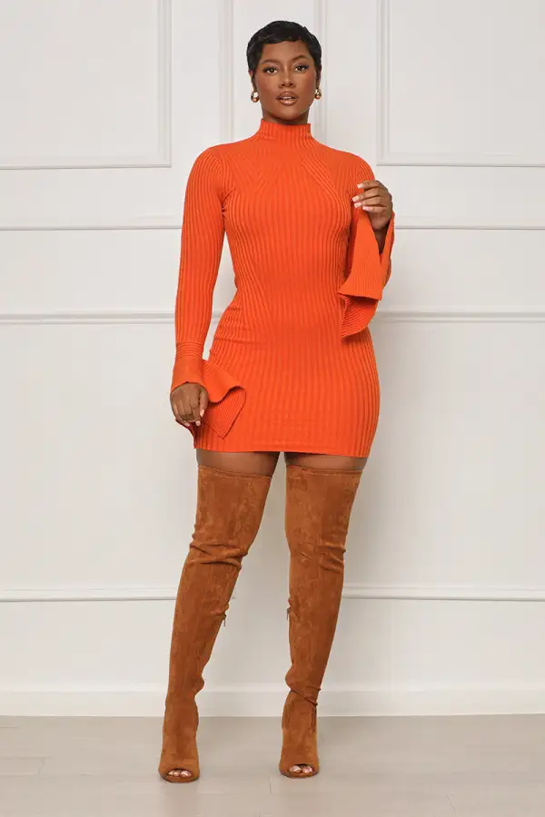 Tell Me More High Neck Mini Dress (Orange)- FINAL SALE