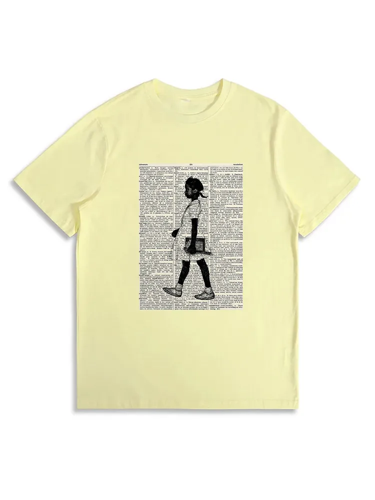 Women'S Black Girl Printed Short-Sleeved T-Shirt