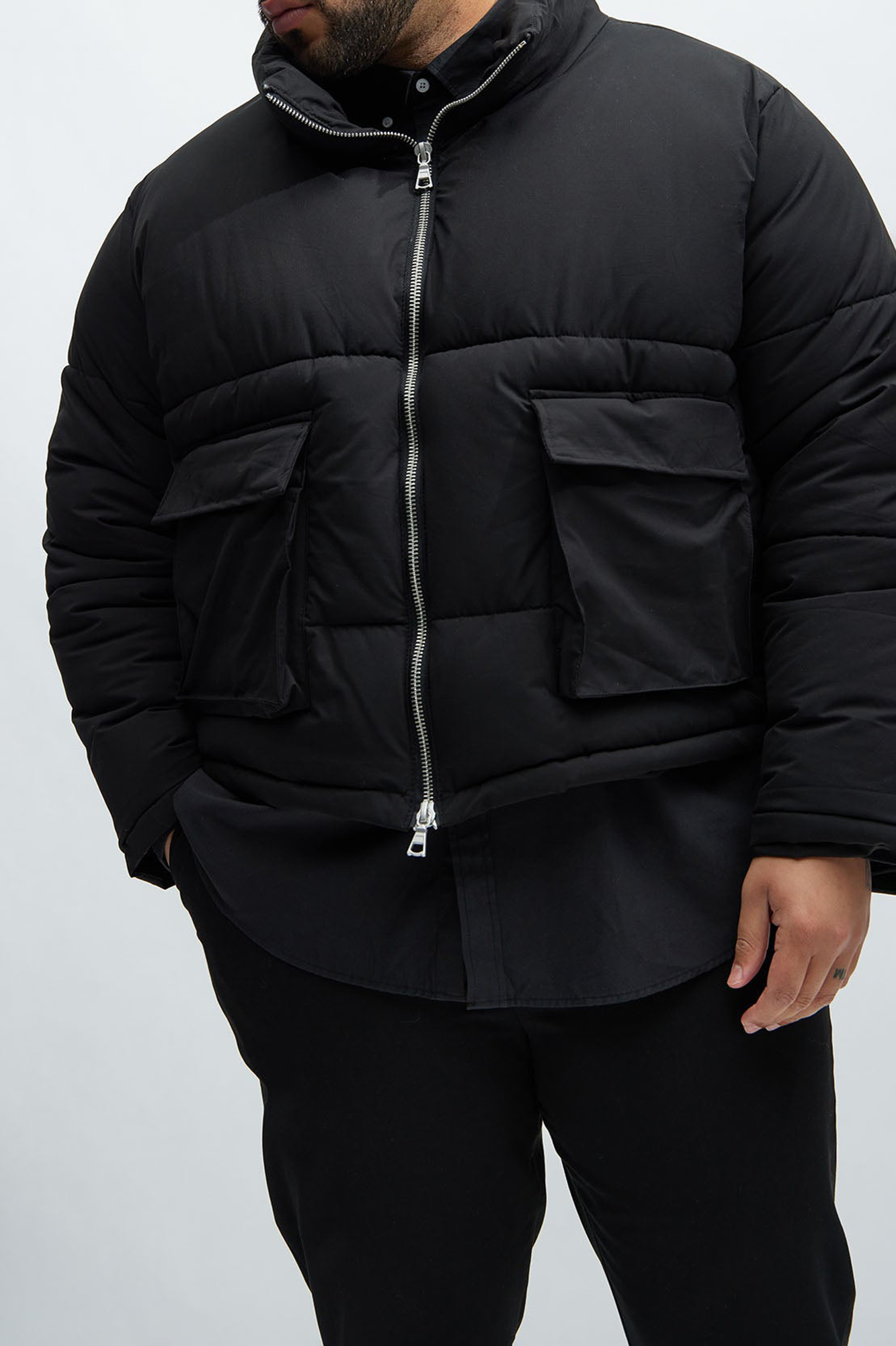 Palermo Crinkled Nylon Cropped Puffer - Black