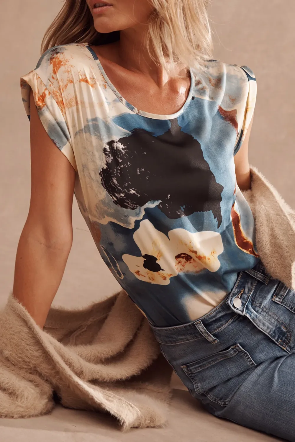 Blue Based Art Print Sleeveless Top