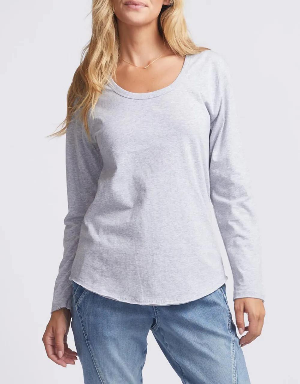 Original Round Neck Long Sleeve T-Shirt - Grey Marle