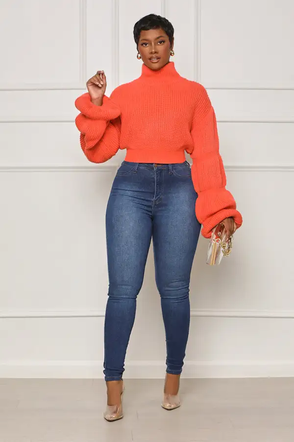 Burst Your Bubble Cropped Sweater (Orange)- FINAL SALE