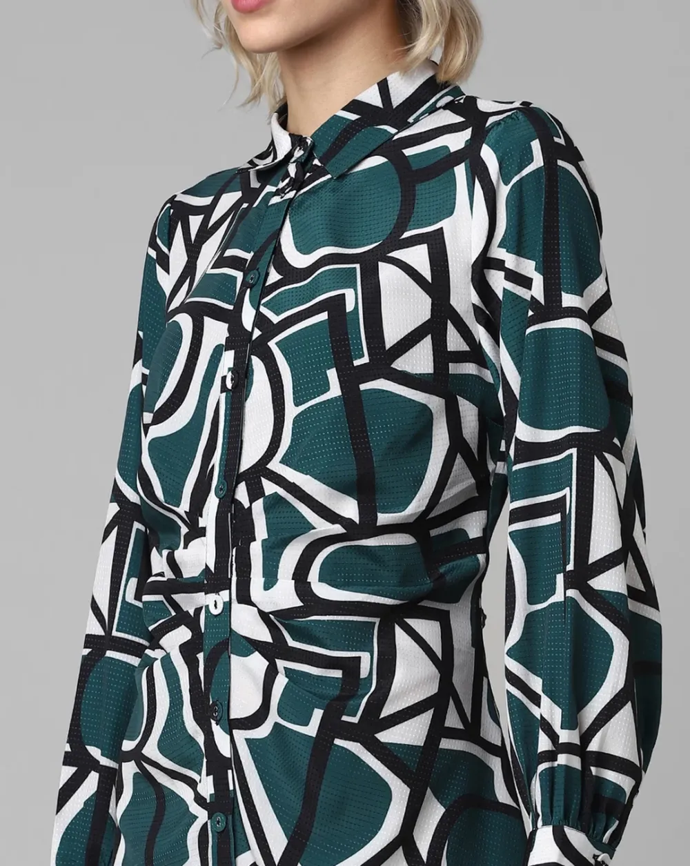 Green Abstract Print Shirt Dress