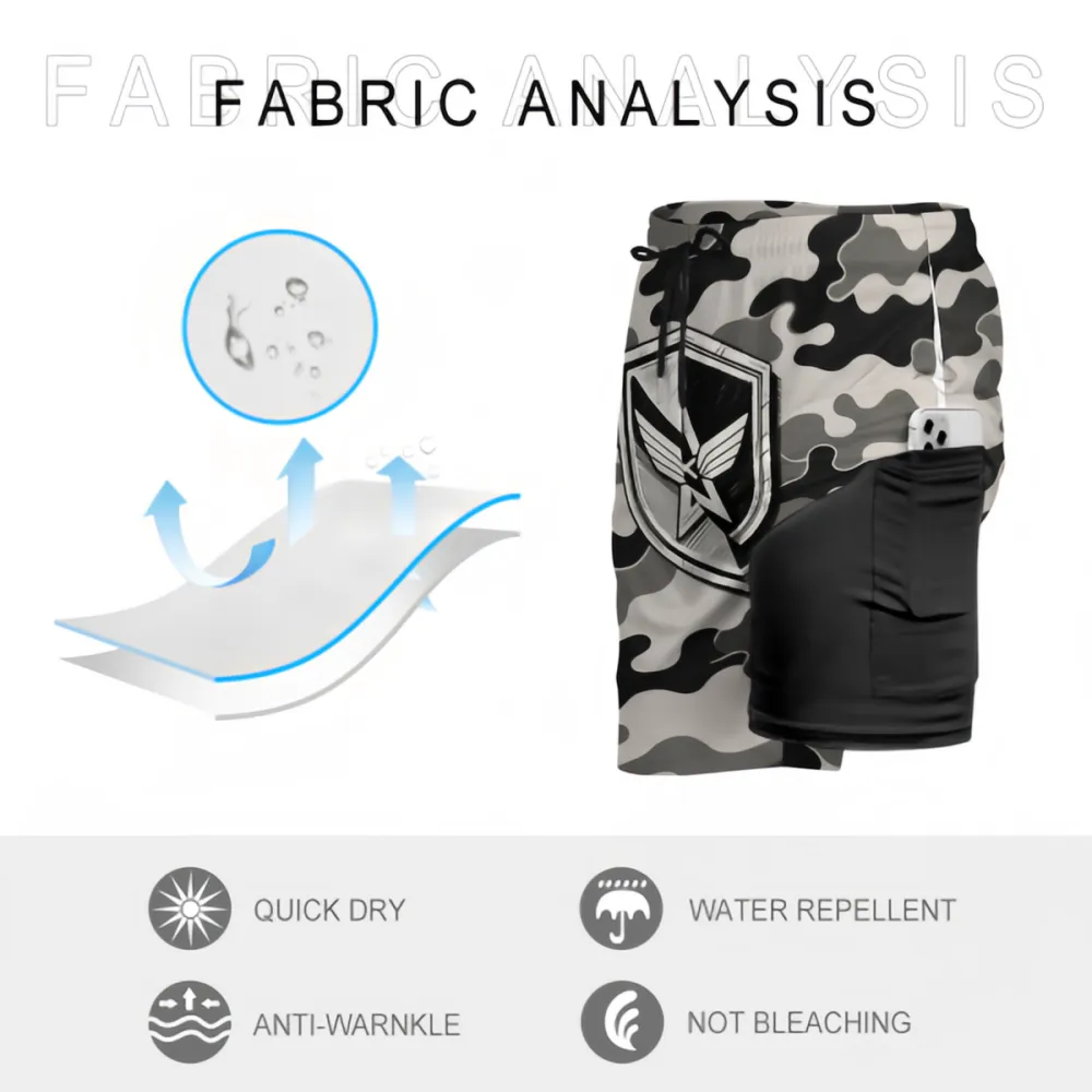 Black And White Camouflage Badge Print Sports Board Shorts