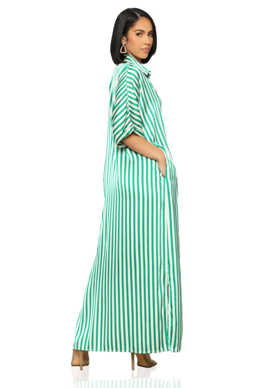 Bold Lines Shirt Dress (Green)