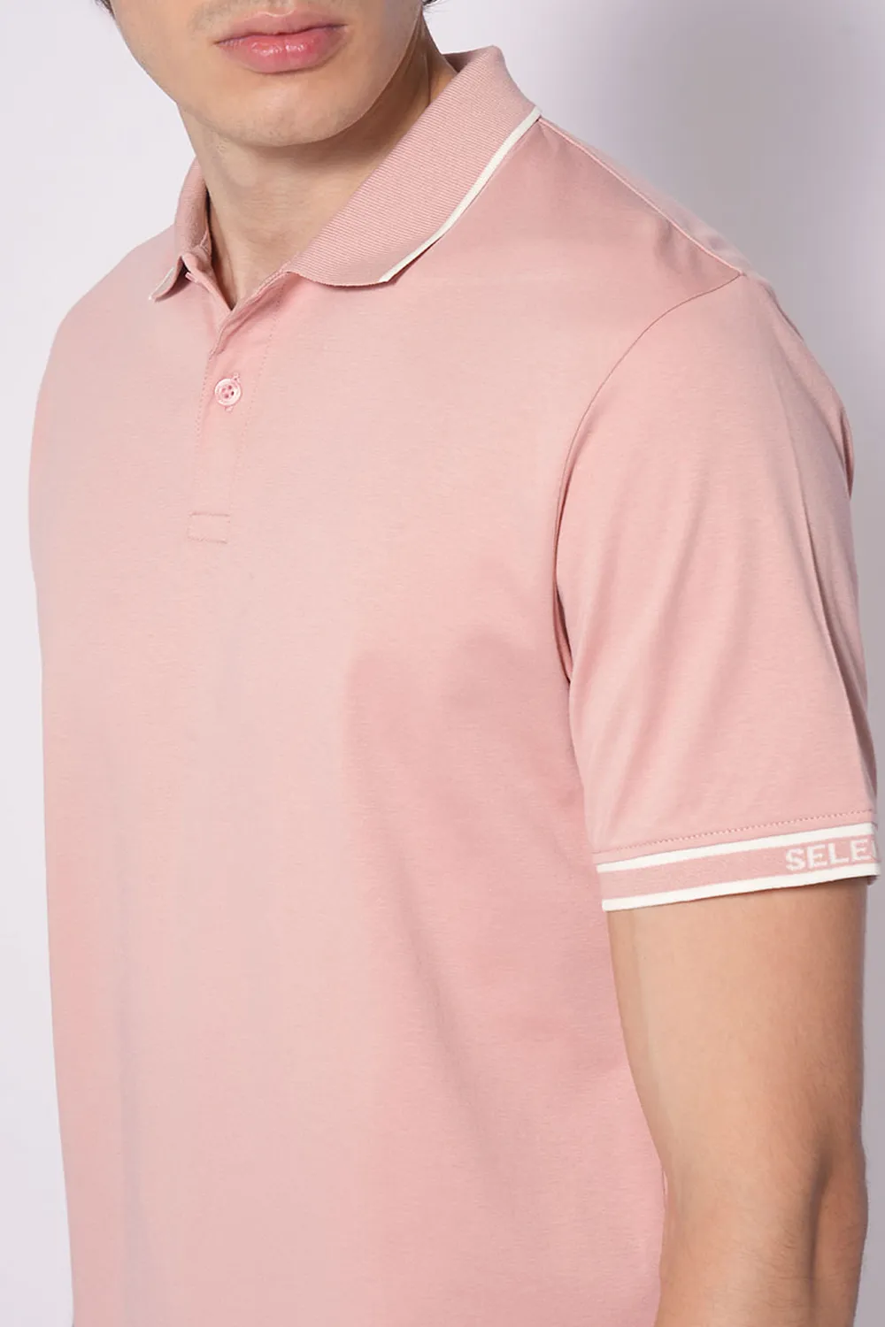 Pink Logo Text Print Cotton Polo