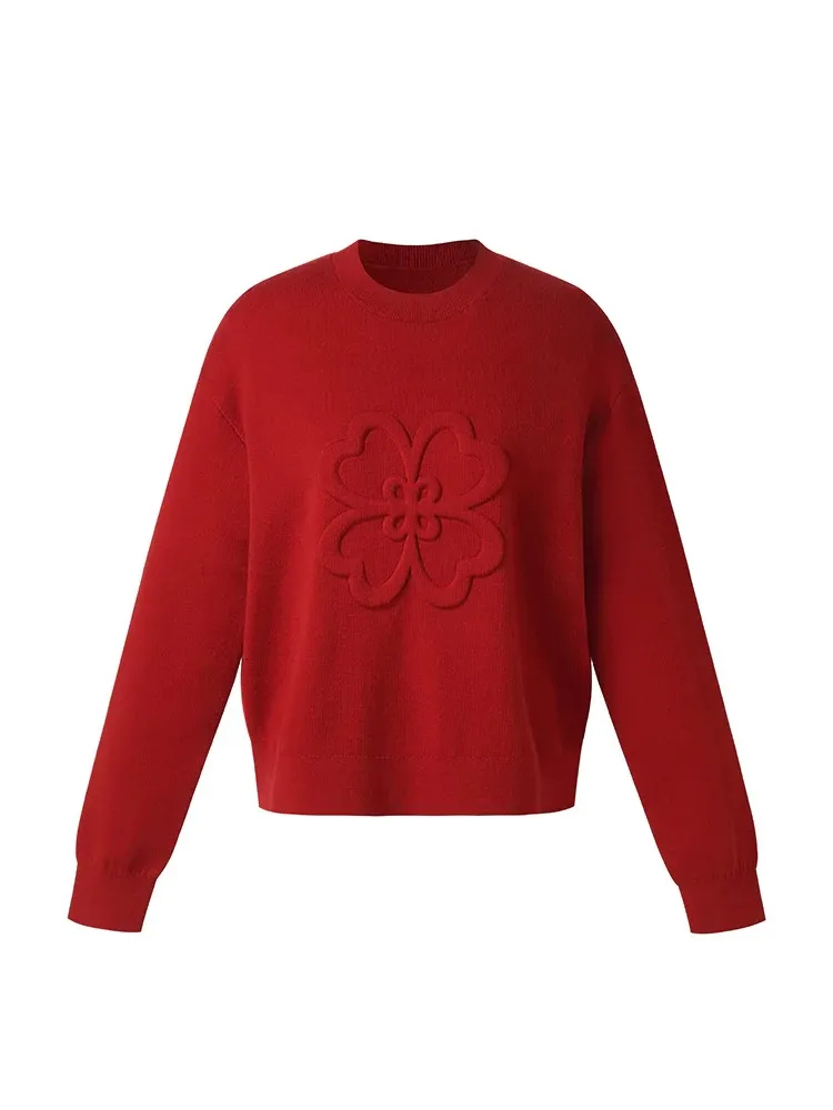 Tencel Wool Blend Clover Embossed Women Sweater