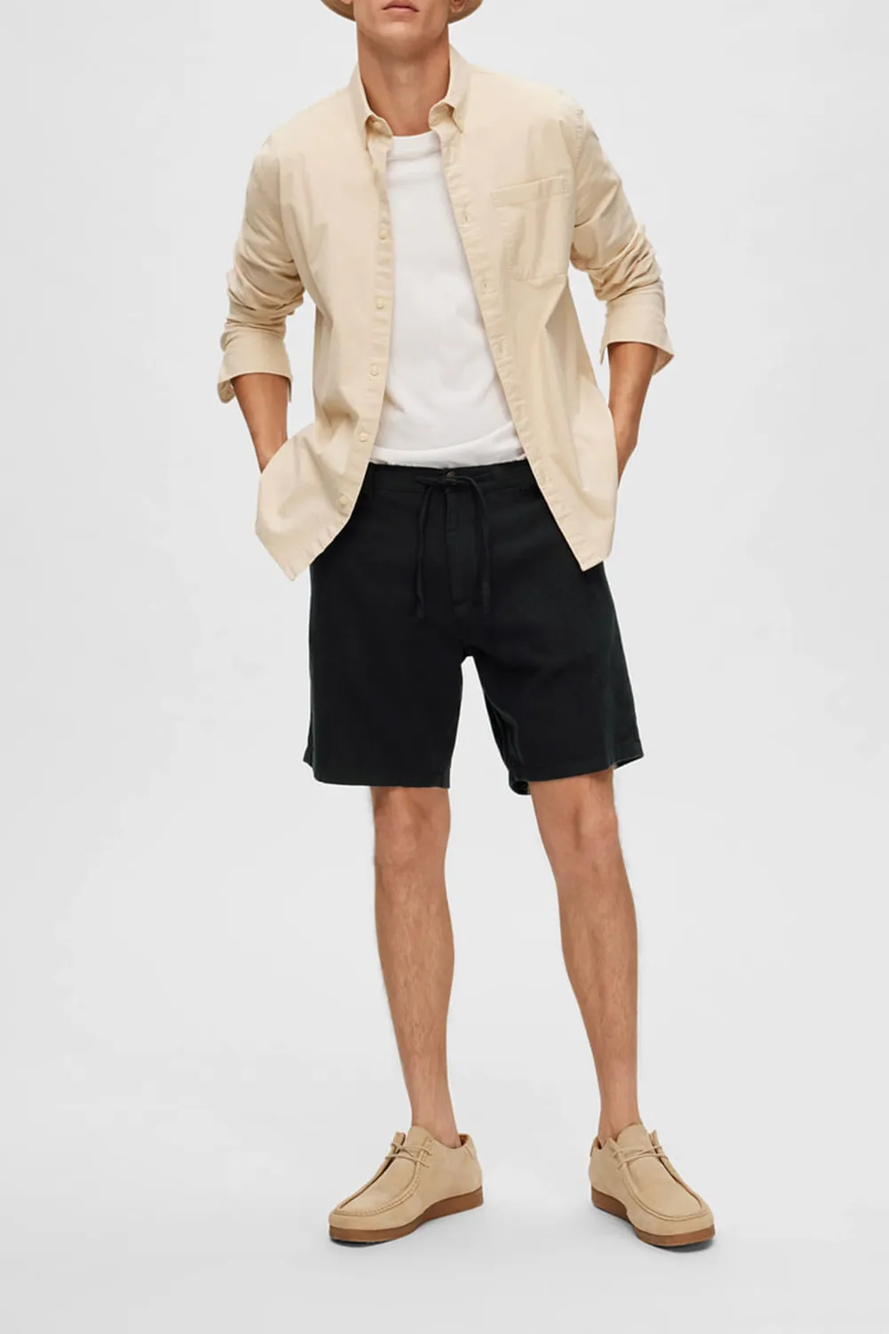 Black Mid Rise Linen Shorts