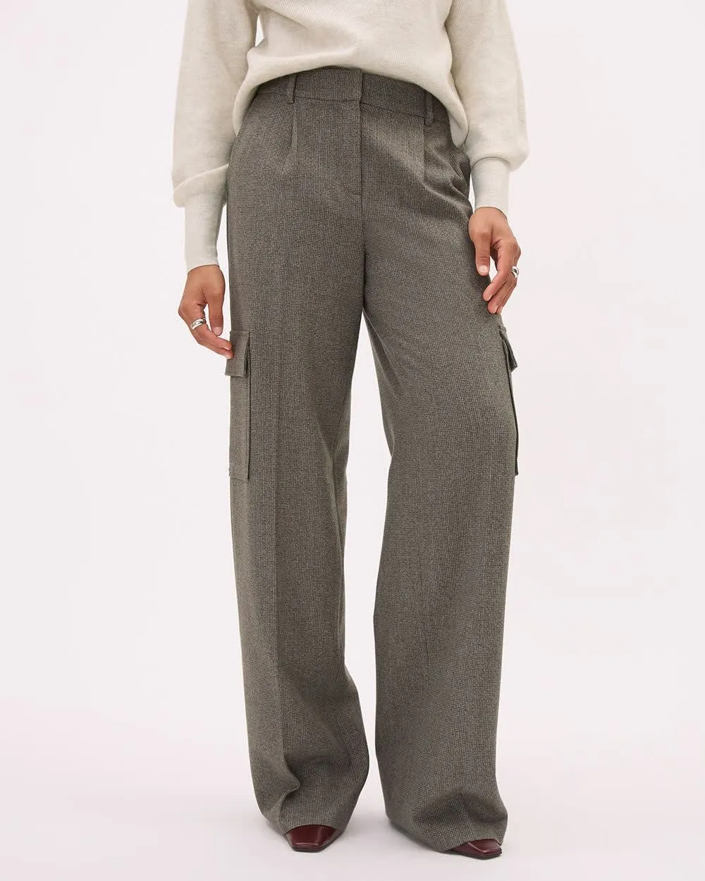 High-Rise Wide-Leg Plaid Cargo Pant