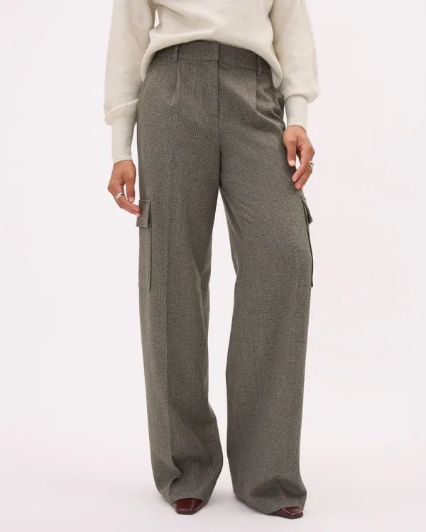 High-Rise Wide-Leg Plaid Cargo Pant