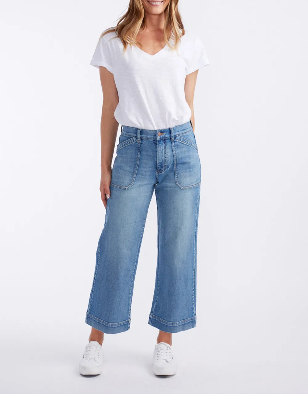 Catalina Cropped Wide Leg Jeans - Mid Wash