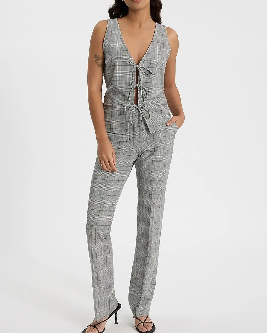 Plaid Tie Front Tank + Editor Plaid Bootcut Pant