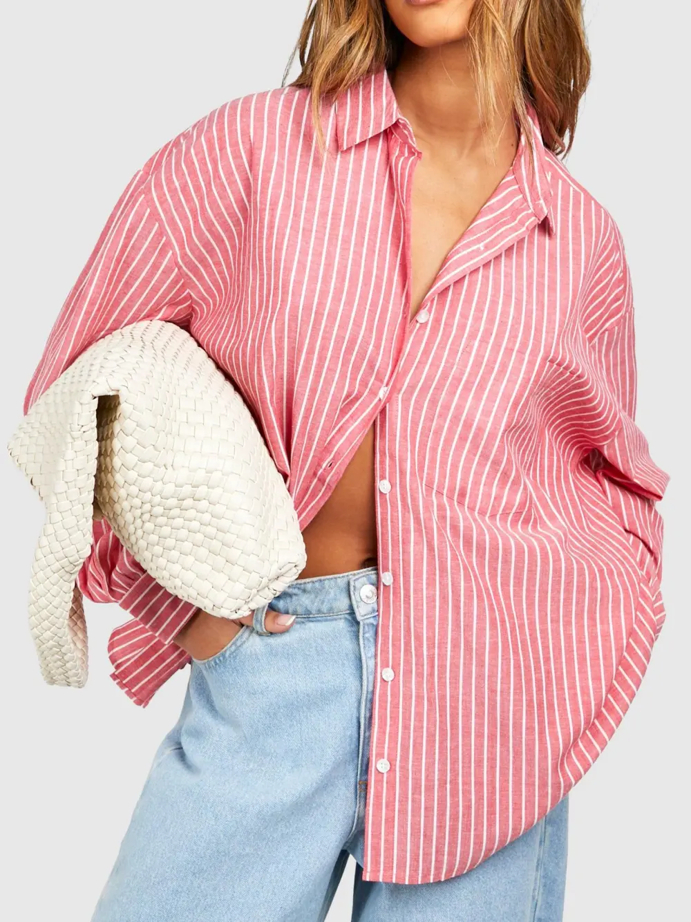 OVERSIZED POCKET DETAIL FINE STRIPE SHIRT