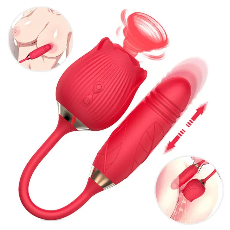 Rose Sucking Clit Vibrator Dildo Thrusting G-spot Massager Sex Toys for Women