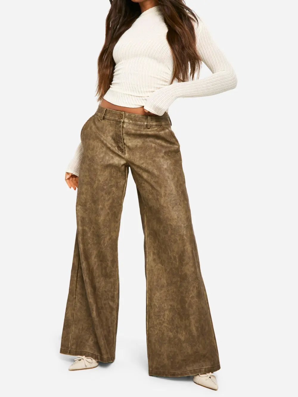 WASHED PU WIDE LEG PANTS